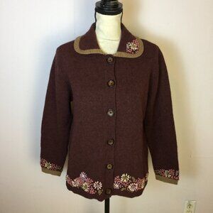 Vintage Woolrich Cardigan Sweater Size M Womans Petite Red 100% Wool Long Sleeve